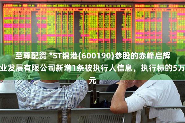至尊配资 *ST锦港(600190)参股的赤峰启辉铝业发展有限公司新增1条被执行人信息，执行标的5万元