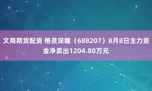 文商期货配资 格灵深瞳(688207)8月8日主力资金净卖出1204.80万元